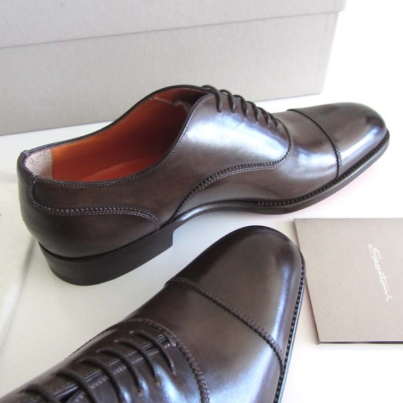 SANTONI Fatte A Mano brown cap-toe shoes 7 F 8 US - Picture 6 of 6